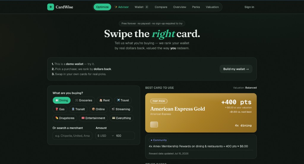CardWise credit card rewards optimizer