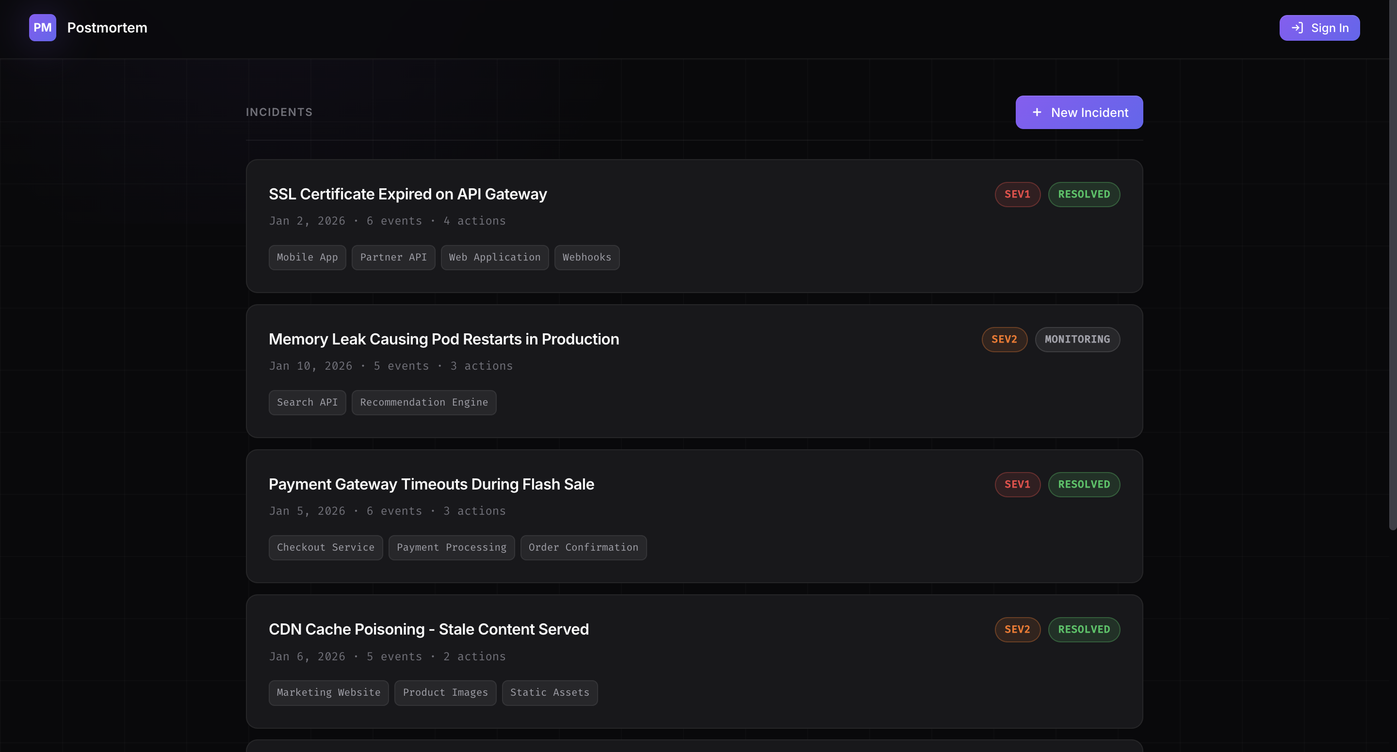 Incident Postmortem Manager Dashboard